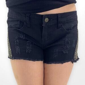 BONGO Black Low Rise Distressed Jeweled Raw Hem Cut Off Shorts